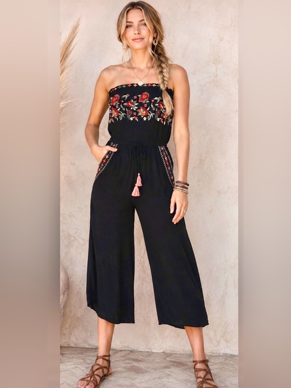 American Eagle Strapless Embroidered Tube Jumpsuit | Size Med Boho Festival